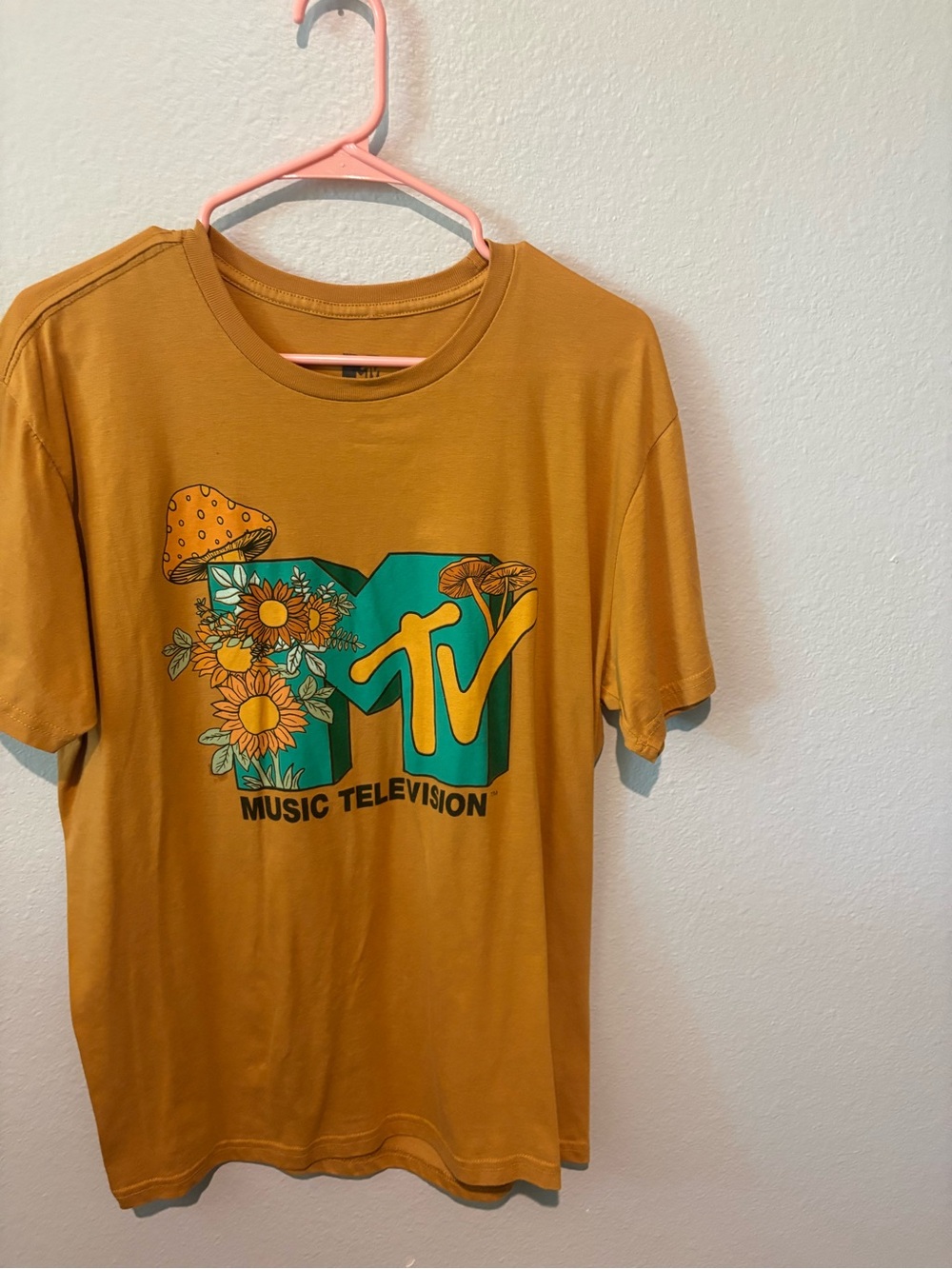 MTV Mustard Yellow Graphic Tee with Teal Logo